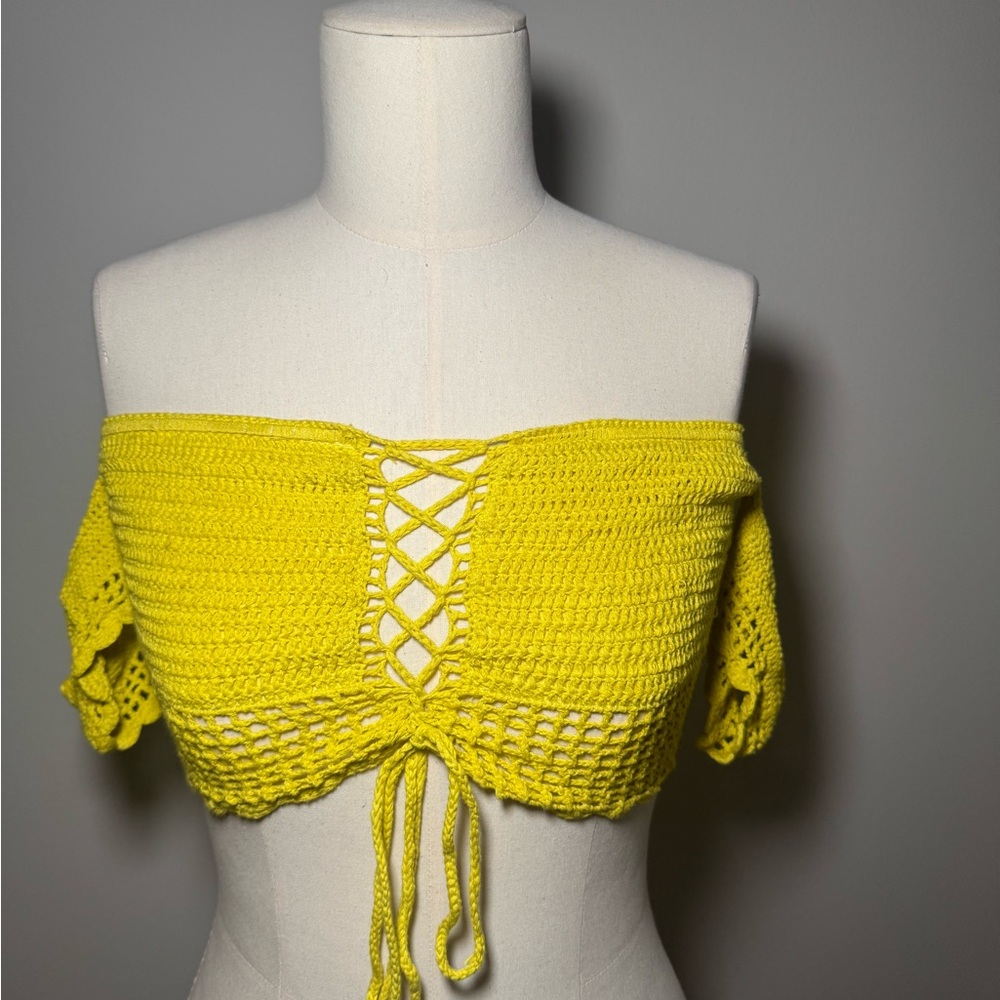 Yellow Crochet Off-Shoulder Top
